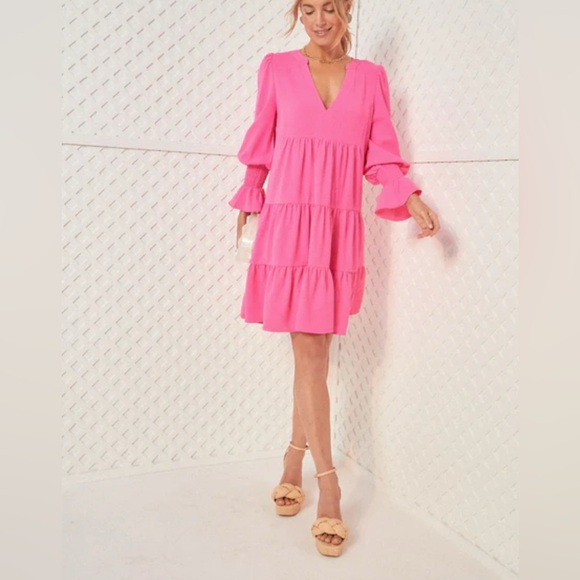 Tuckernuck Pomander Place Electric Pink Crepe Kenzo Dress Small - Picture 3 of 9